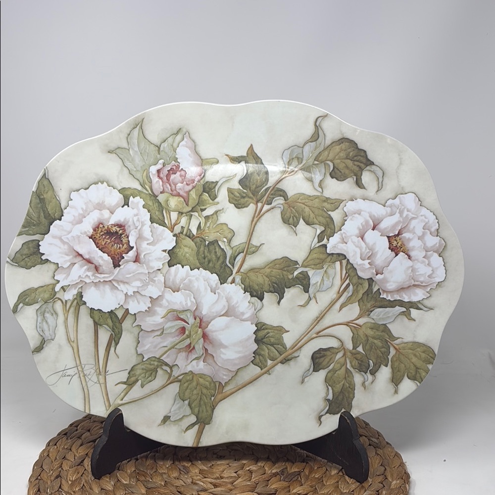 KELLER CHARLES Floral Melamine Serving Tray signed by Jamie Rehfeld